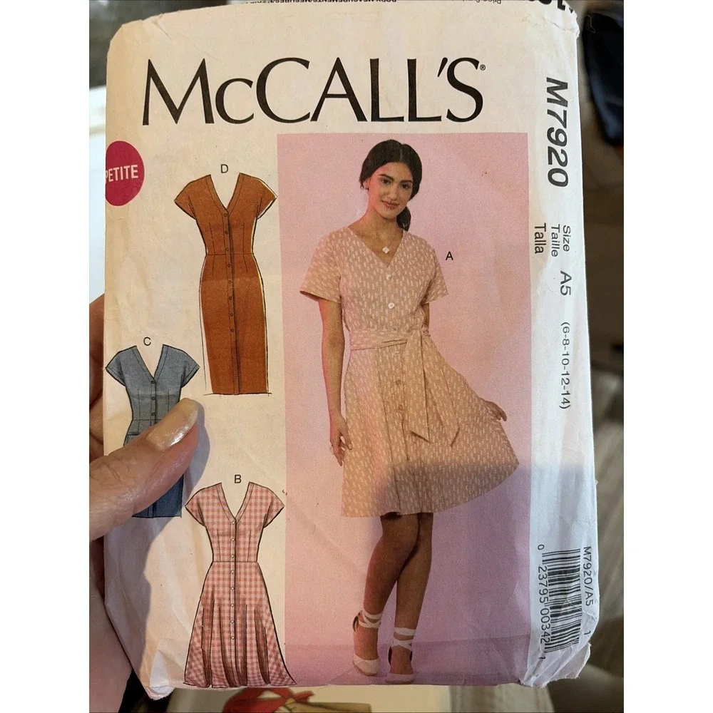 McCalls M7920 Dress Sewing Pattern V-Neck Button Front Size 14 Cut Complete